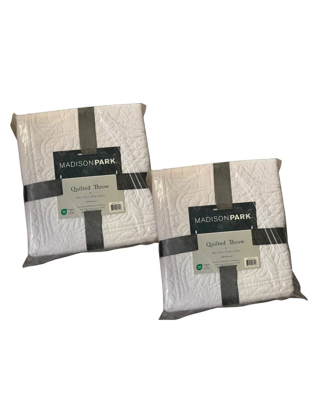 Madison Park Quilted Throw Blanket White Floral 60x72 Soft Polyester 2 Pack New